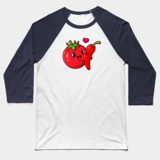 Cute Tomato Hug Chili Couple Cartoon Baseball T-Shirt